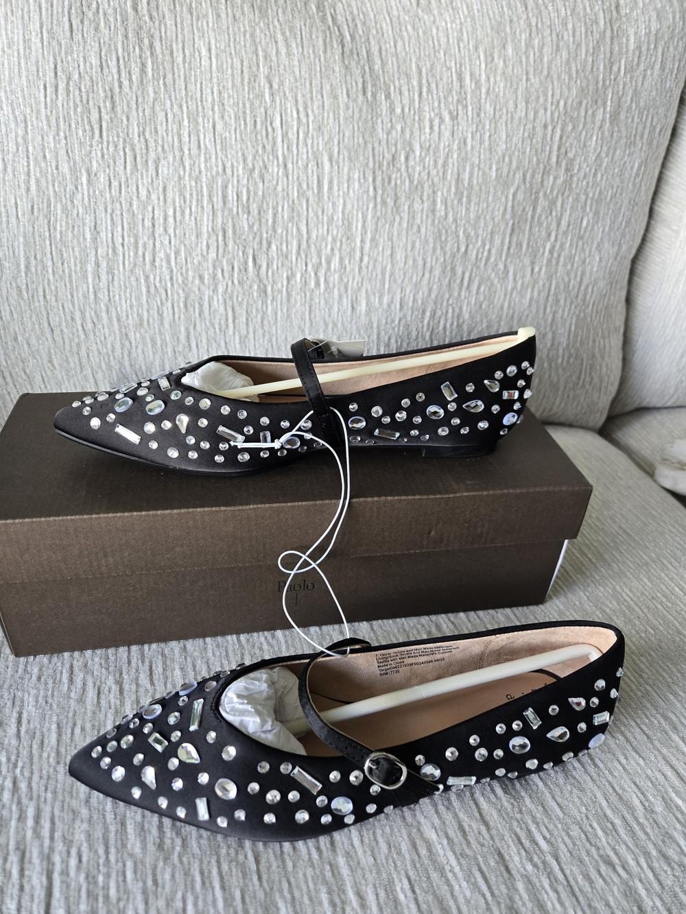 a new day Black Crystal-Embellished Pointed Mary Jane Flats